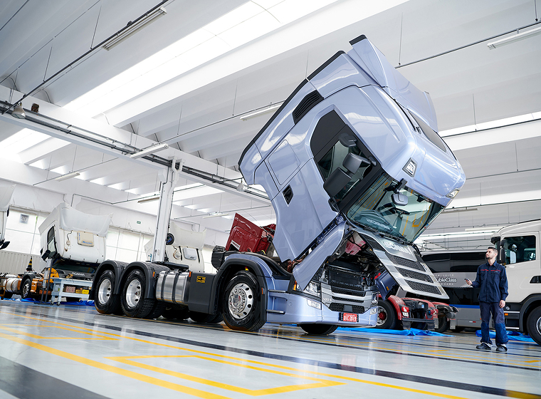 Truck in service center